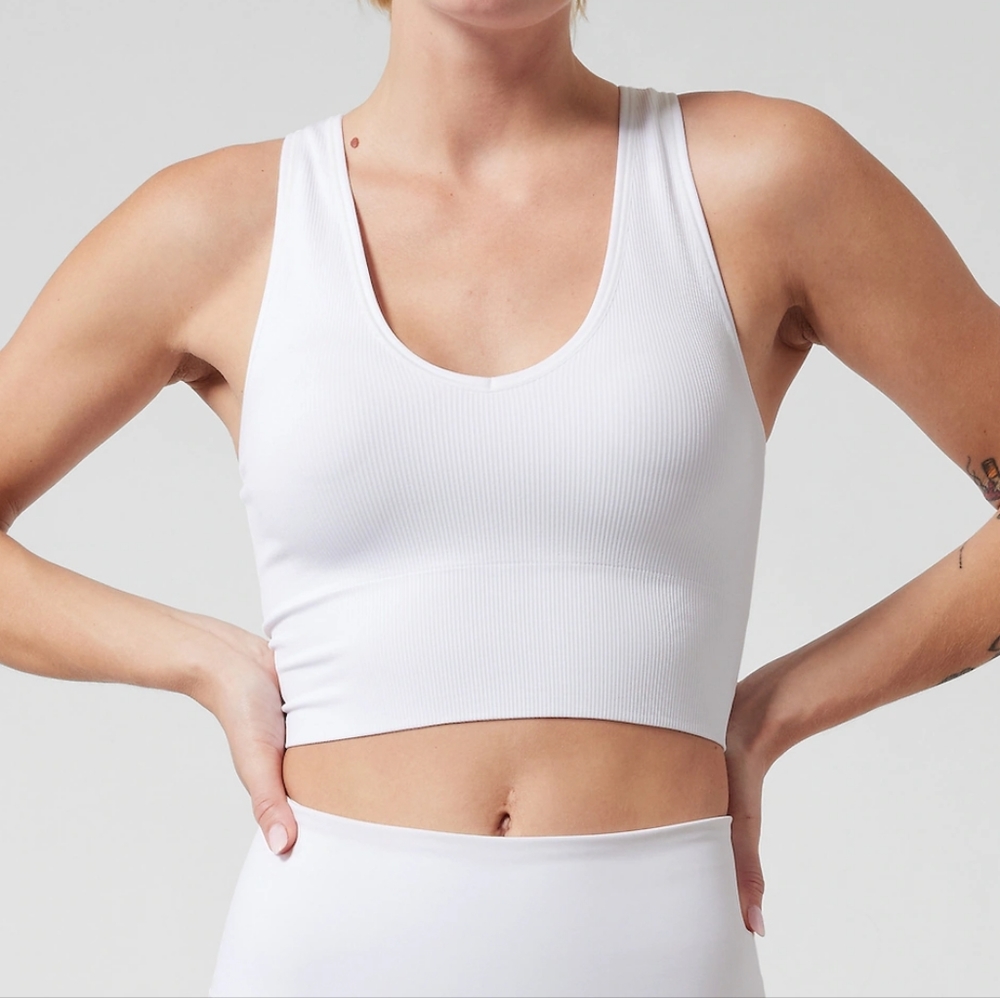 Athleta Aurora Seamless White Crop Rib Workout Tank
